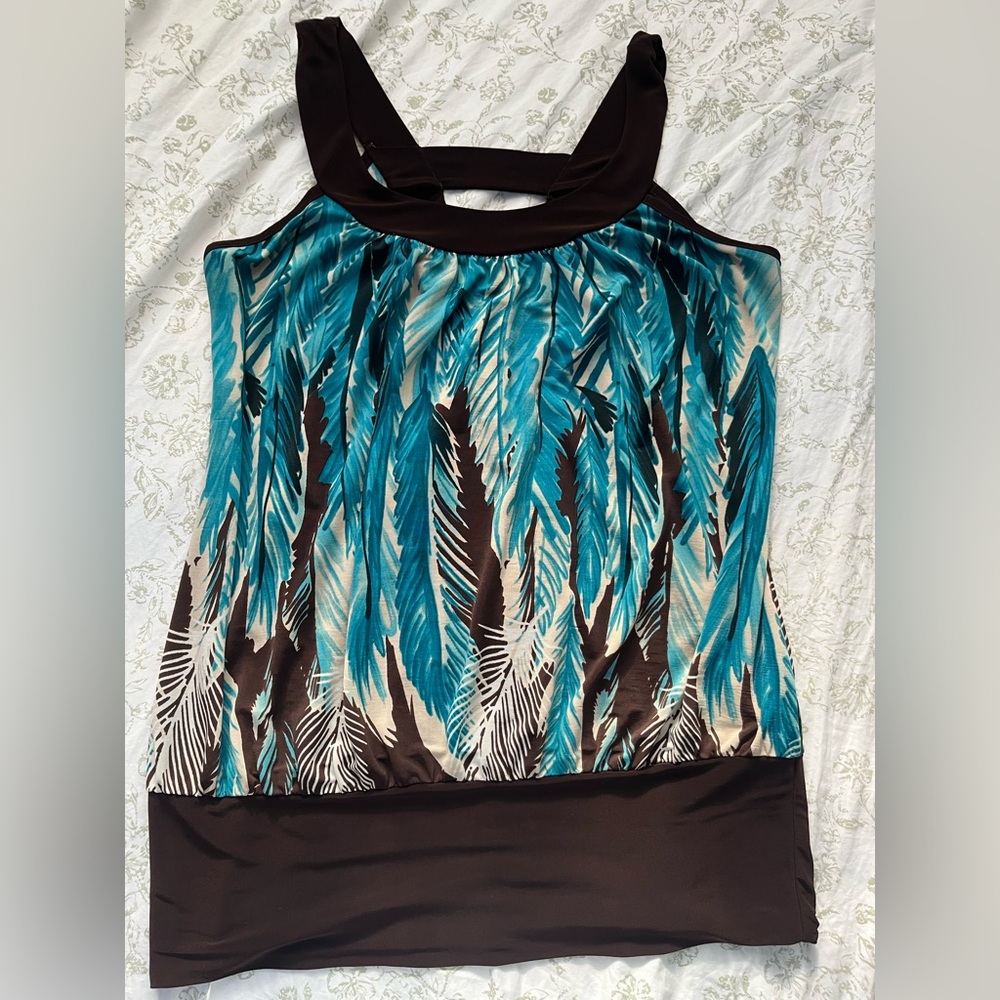 Y2K Blue and Brown Feather Tank